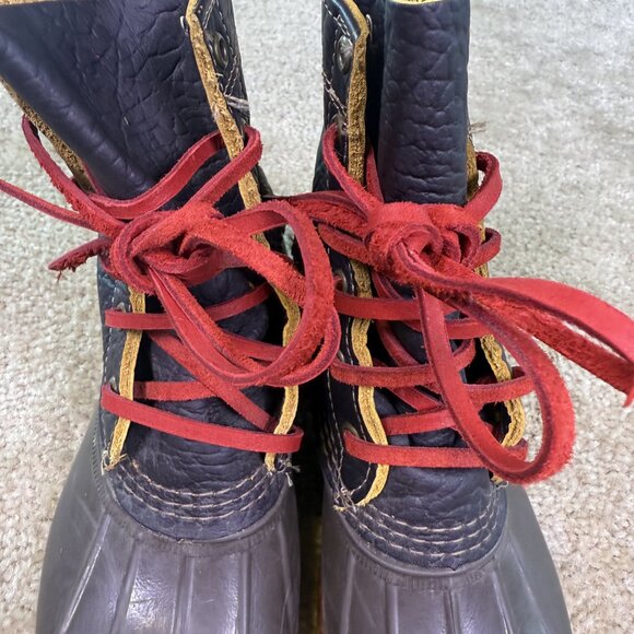 LL Bean Women's 8" Bison Leather Lace Up Unlined Duck Boot Red Sole Size 8 - Picture 7 of 13